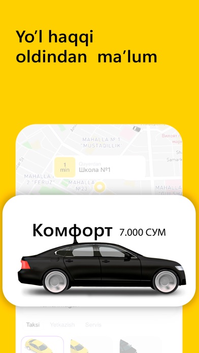 MegaGo taksi tarifi va yo‘l haqi ekrani